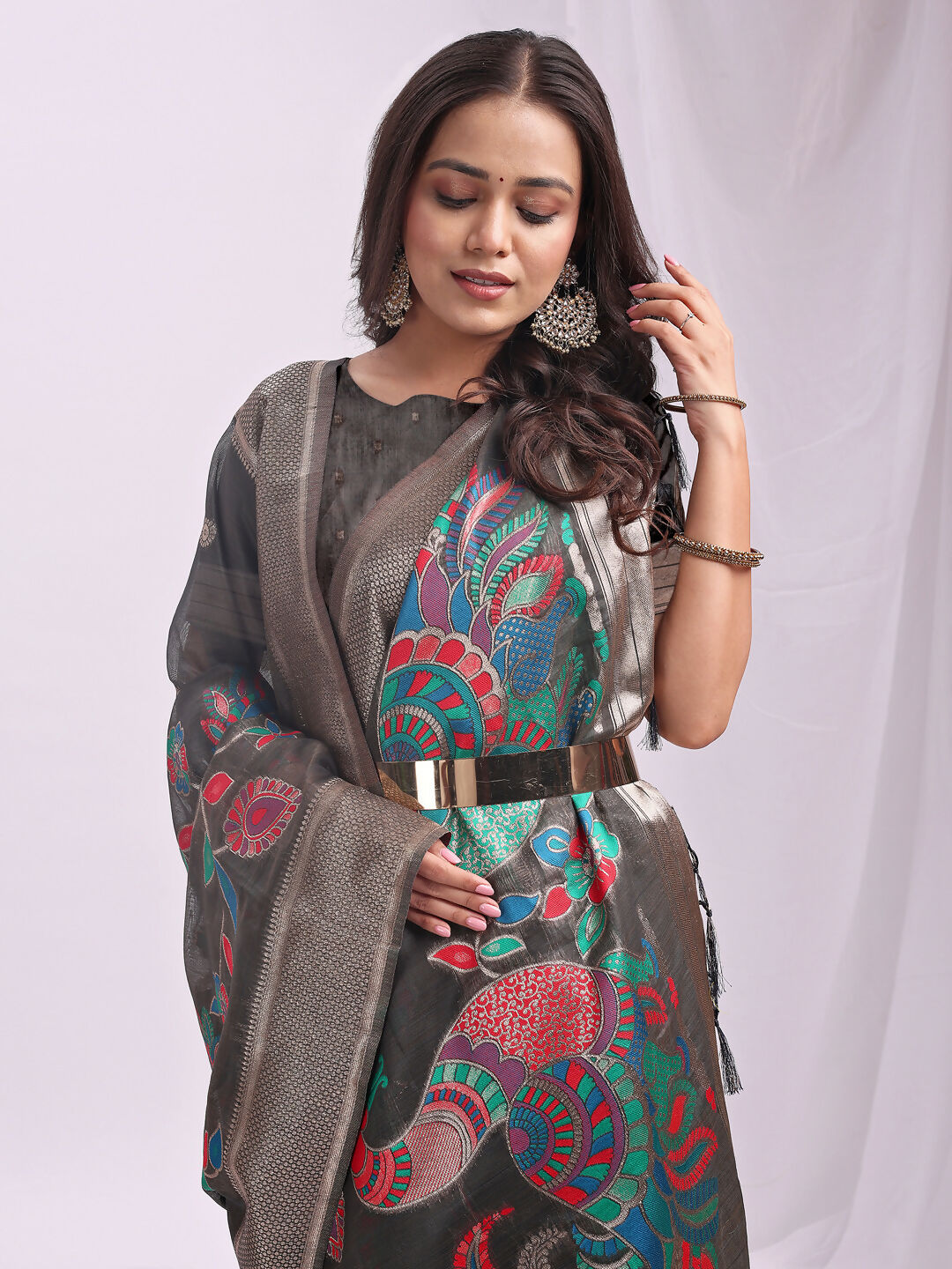 Shree Shyam Fashion Linen Cotton Grey Saree | Grocsy