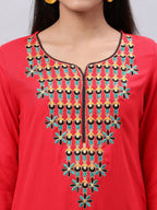 Souchii Red Yoke Design Thread Work Grandeur & Majestic Artwork Kurta | Grocsy