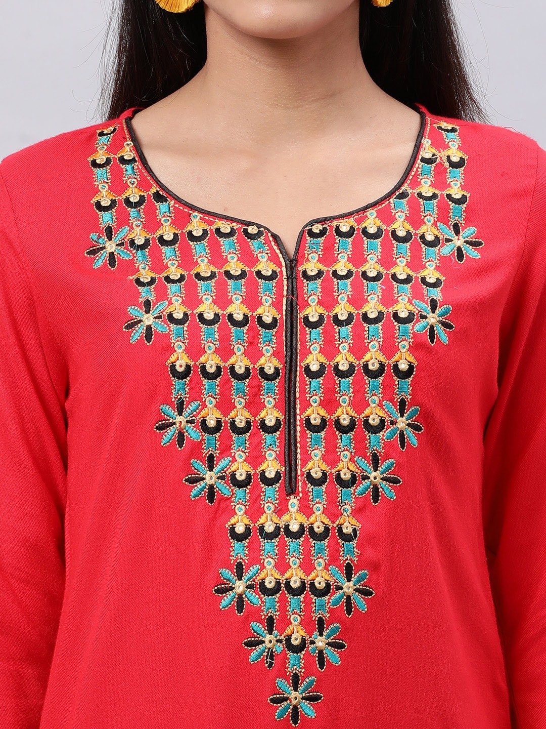 Souchii Red Yoke Design Thread Work Grandeur & Majestic Artwork Kurta | Grocsy