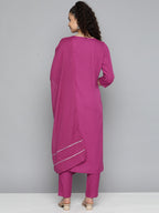HERE&NOW Ethnic Motifs Embroidered Kurta with Trousers & Dupatta | Grocsy