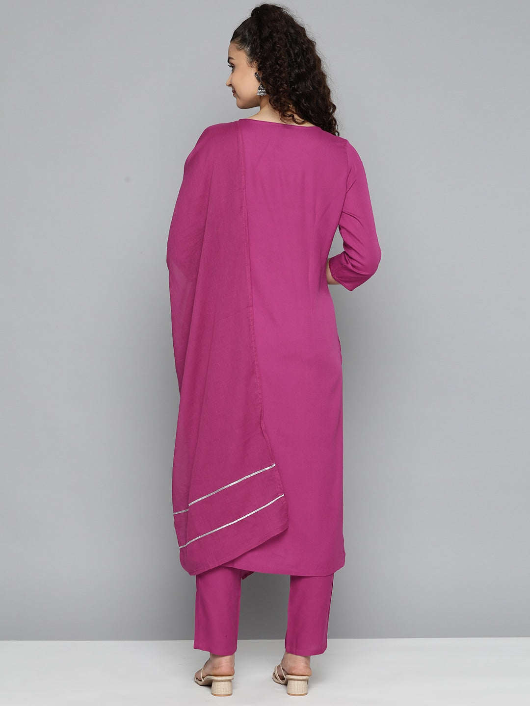 HERE&NOW Ethnic Motifs Embroidered Kurta with Trousers & Dupatta | Grocsy