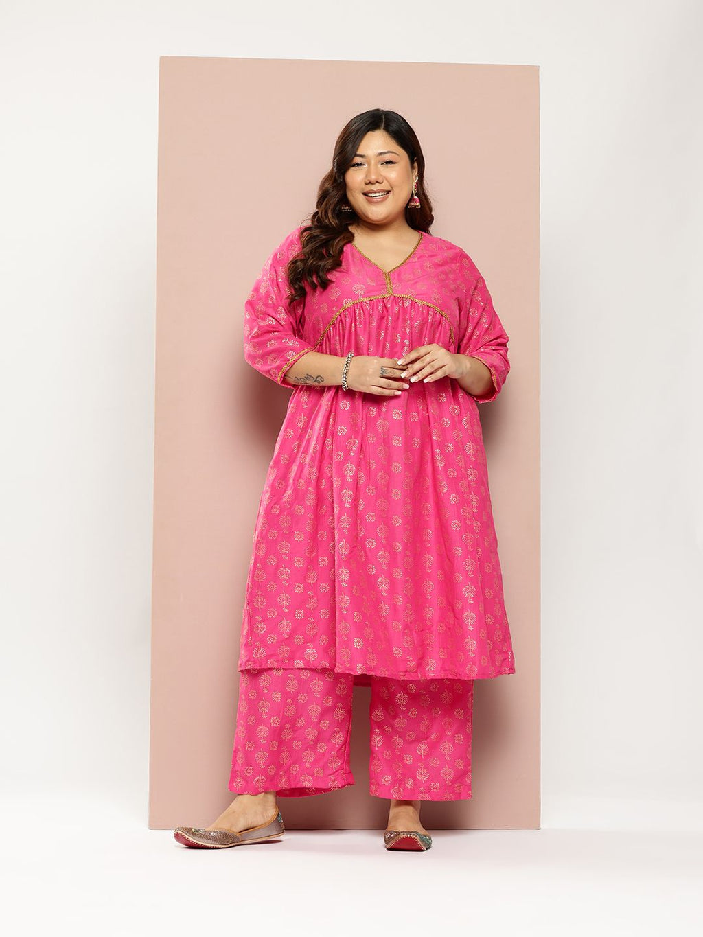 Sztori Women Ethnic Motifs Printed Regular Gotta Patti Kurta with Palazzos | Grocsy