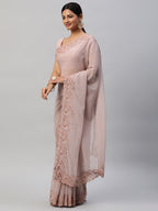 kasee Mauve Polka Dots Embroidered Saree | Grocsy