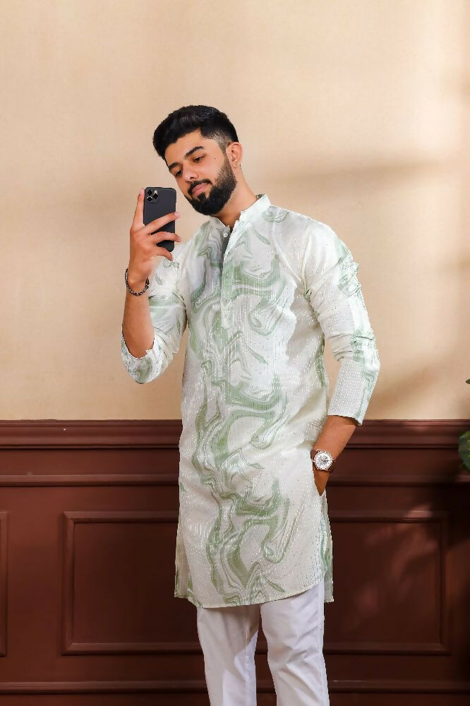 Green Art Silk Digital Printed, Embroidery Work Kurta Set - Mahotsav | Grocsy