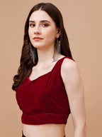 Tikhi Imli Sweetheart Neck Sleeveless Velvet Saree Blouse | Grocsy