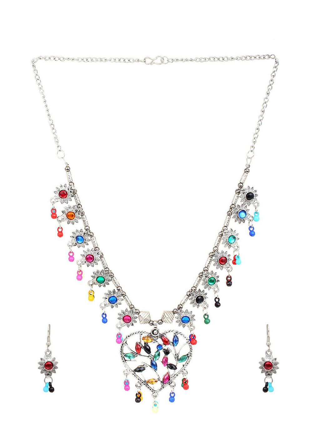 Cardinal Multi-Colored Heart Oxidised Long Jewellery Set | Grocsy