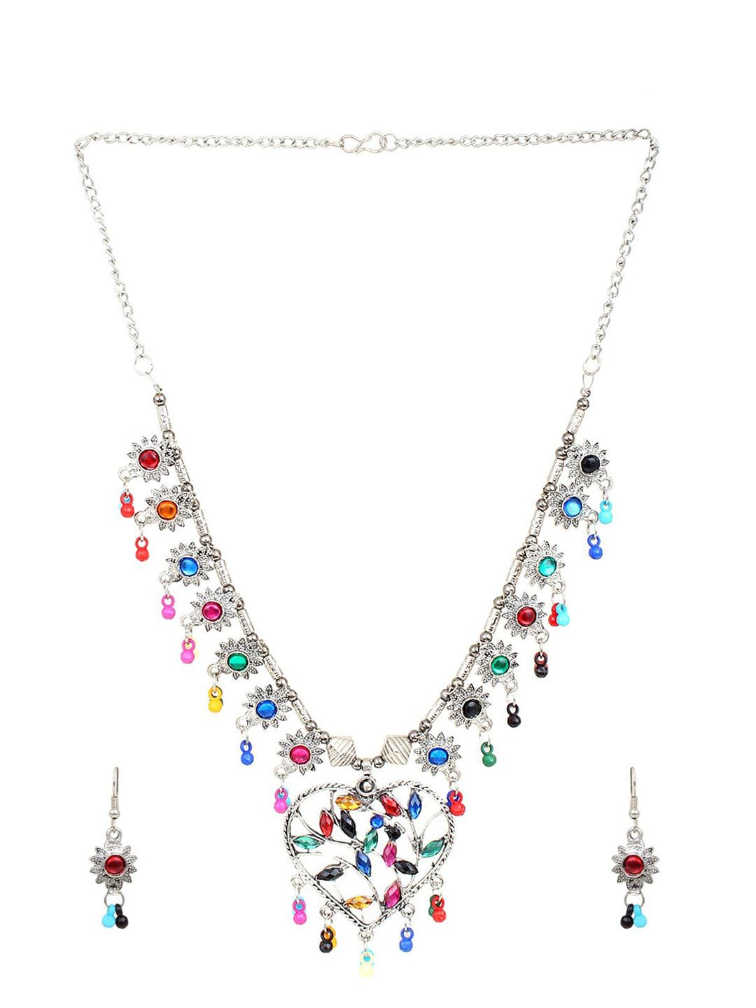 Cardinal Multi-Colored Heart Oxidised Long Jewellery Set | Grocsy