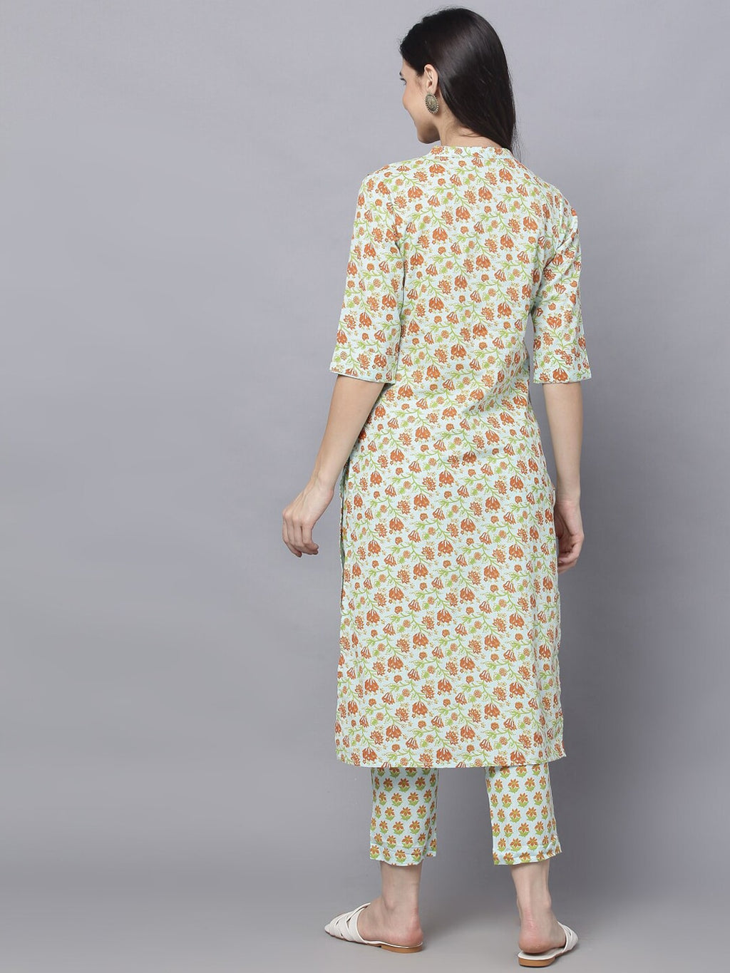 HERE&NOW Women Green Floral Printed Kurta with Trousers | Grocsy