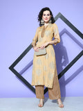 All About You Beige Floral Printed Regular Gotta Patti Liva Kurta With Palazzos | Grocsy