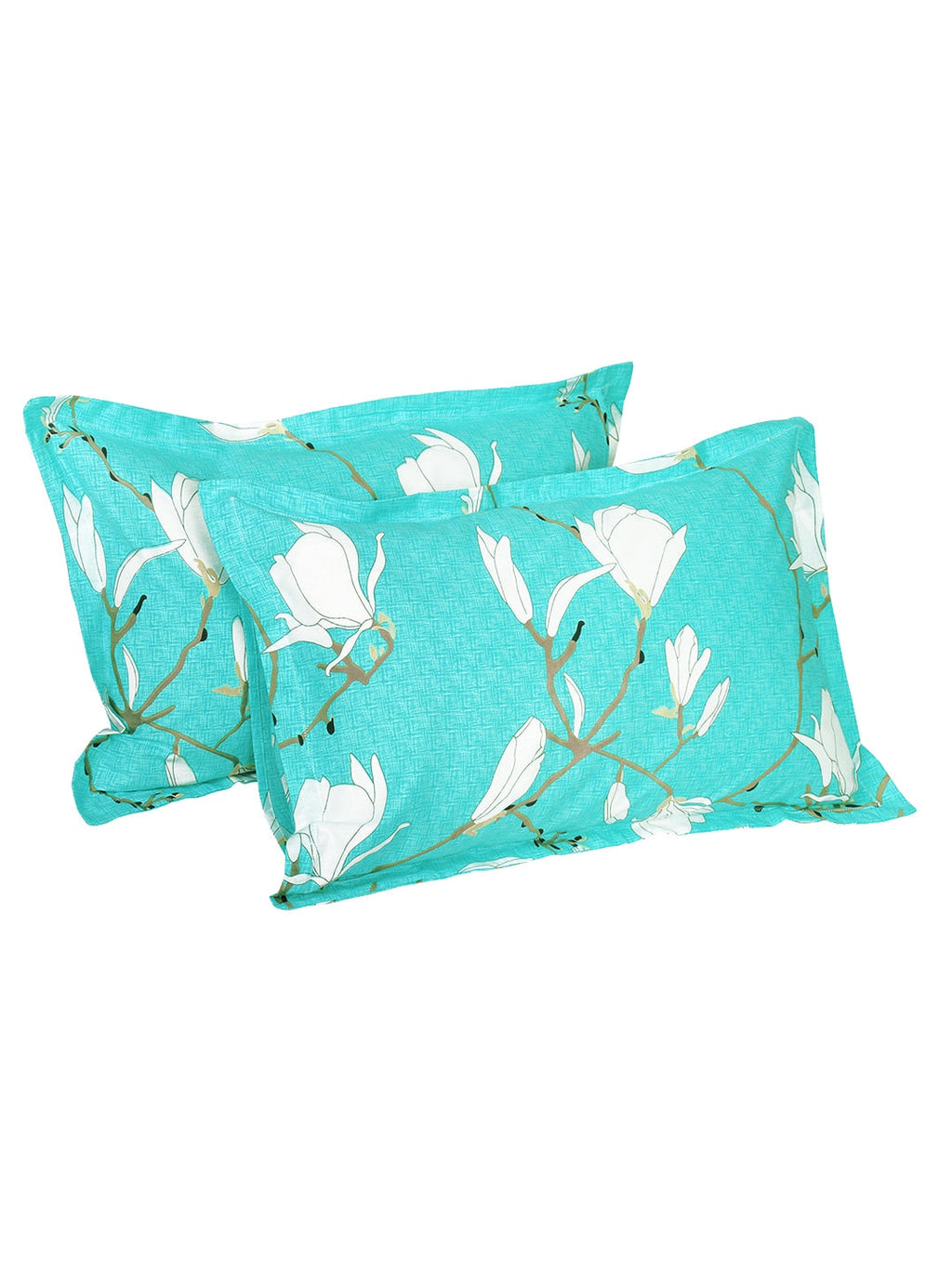 Story@home Sea Green & White Floral 152 TC Cotton 1 Queen Bedsheet with 2 Pillow Covers | Grocsy