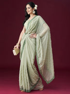 kasee Floral Embroidered Embellished Mirror Work Saree | Grocsy