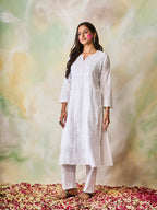 HOUSE OF KARI Ethnic Motifs Embroidered Chikankari Kurta | Grocsy