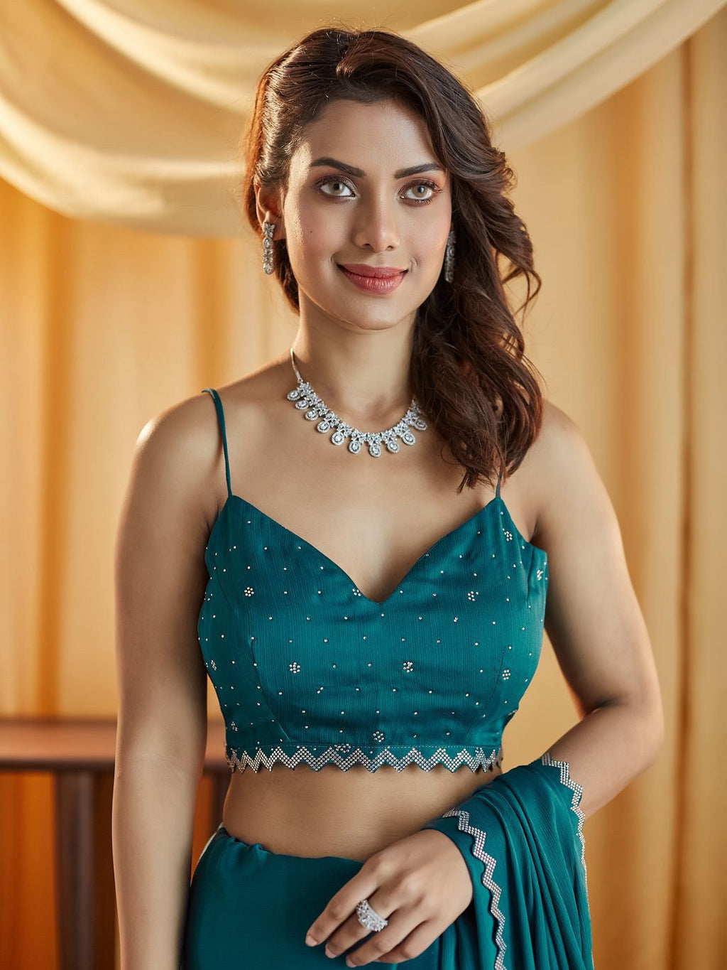 kasee Beads and Stones Pure Chiffon Saree | Grocsy
