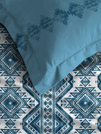 MYTRIDENT Blue White Ethnic Motifs Cotton 120 TC Queen Bedsheet With 2 Pillow Covers | Grocsy