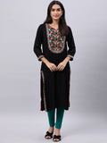 Souchii Black Geometric Yoke Design Thread Work Grandeur & Majestic Artwork Kurta | Grocsy