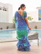 Tikhi Imli Bandhani Gotta Patti Georgette Saree | Grocsy