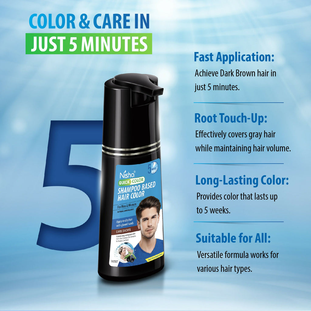 Nisha Quick Color Shampoo Hair Color,Dark Brown | Grocsy