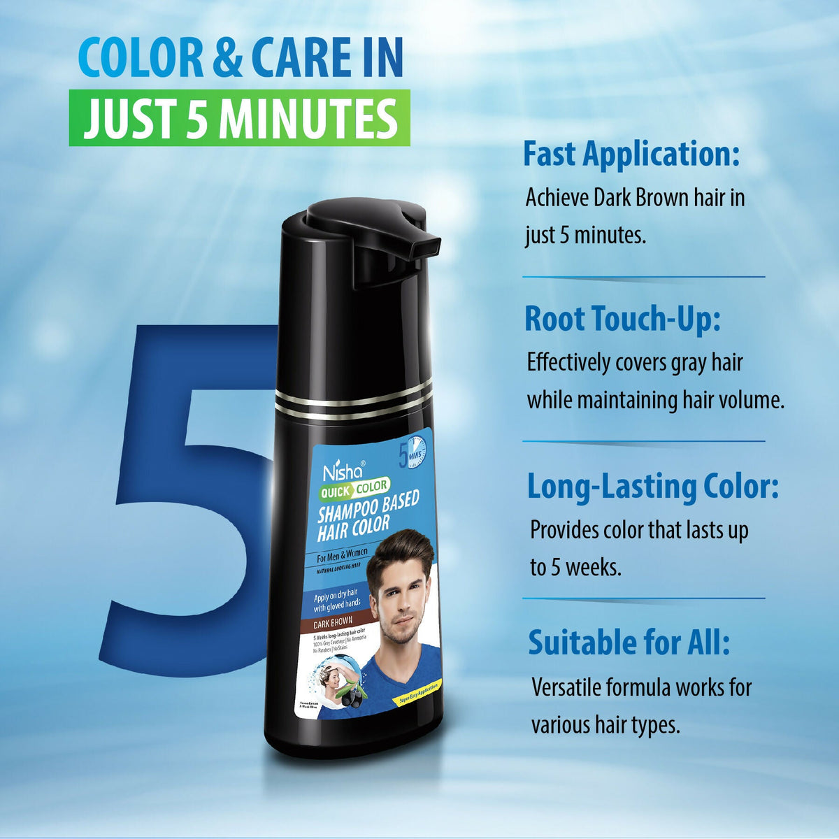 Nisha Quick Color Shampoo Hair Color,Dark Brown | Grocsy