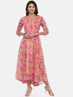Souchii Women Pink & Yellow Floral Printed Fit & Flare Dress | Grocsy