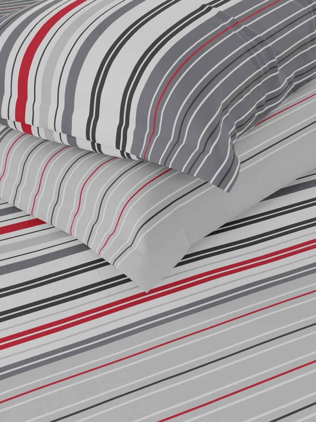 Nautica Bradford Grey & White Striped Cotton 160 TC King Bedsheet With 2 Pillow Covers | Grocsy
