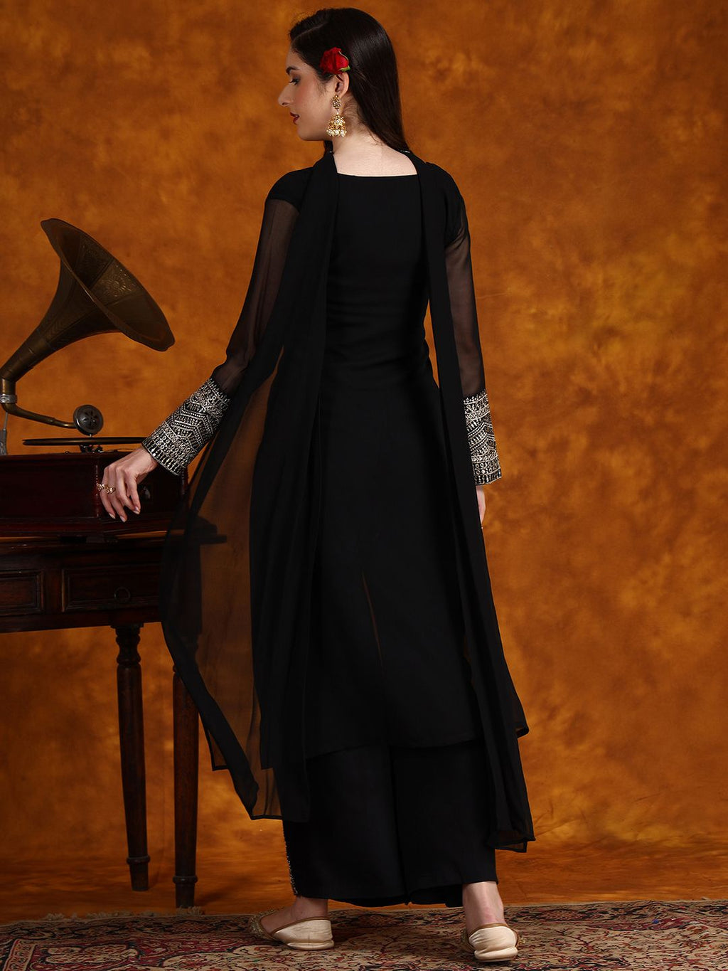 Sangria Embroidery Georgette Kurta Palazzo With Dupatta Set | Grocsy