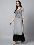 Aks Ethnic Motifs Yoke Design Thread Work Chanderi Silk Kurta | Grocsy