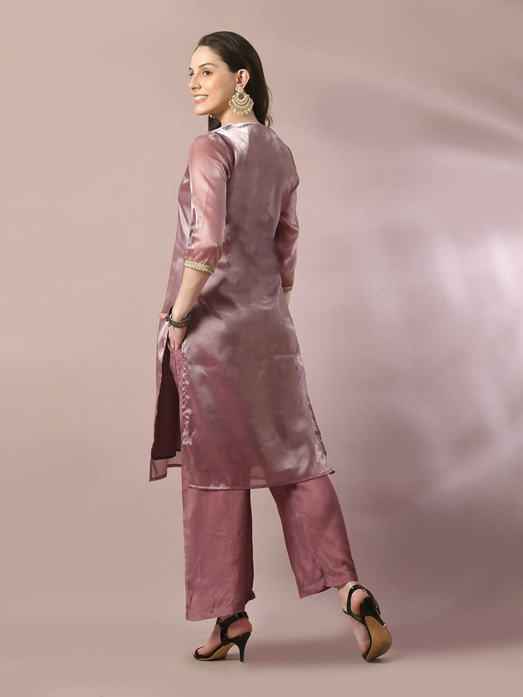 Myshka Women's Brown Solid Straight Party Kurta Set With Dupatta | Grocsy