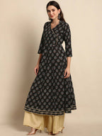 Janasya Women Black Ethnic Motif Printed Gotta Patti Anarkali Kurta | Grocsy