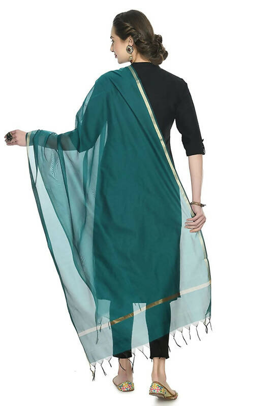 Mominos Fashion Moeza Banarsi Piping Rama Green Dupatta | Grocsy