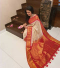 DEIANA'S Beautiful Designer Golden zari Soft Lichi Silk Saree - White | Grocsy