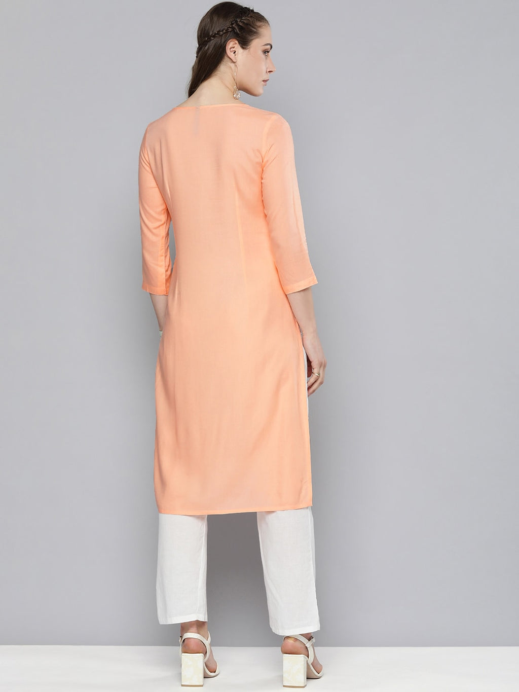 HERE&NOW Women Ethnic Motifs Embroidered Pastels Kurta | Grocsy