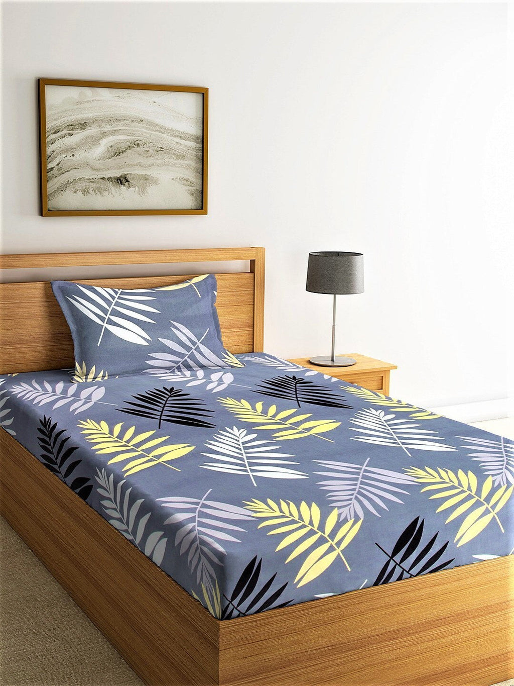 Home Sizzler Grey & White Floral 144 TC Single Bedsheet with 1 Pillow Covers | Grocsy