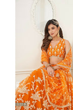 Eilara Women'S Orange Butterfly Net With Sequins And Embroidery Work Lehenga Choli For Wedding | Grocsy