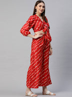 Myshka Women Red Printed Full Sleeve V Neck Dress | Grocsy