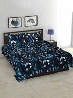 Cloth Fusion Blue & White Floral Velvet Warm 104 TC King Bedsheet With 2 Pillow Covers | Grocsy