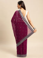 kasee Embroidered Ethnic Motifs Zari Pure Georgette Saree | Grocsy