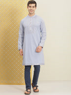 House of Pataudi Jashn Pure Cotton Yoke Design Sequinned Kurta | Grocsy