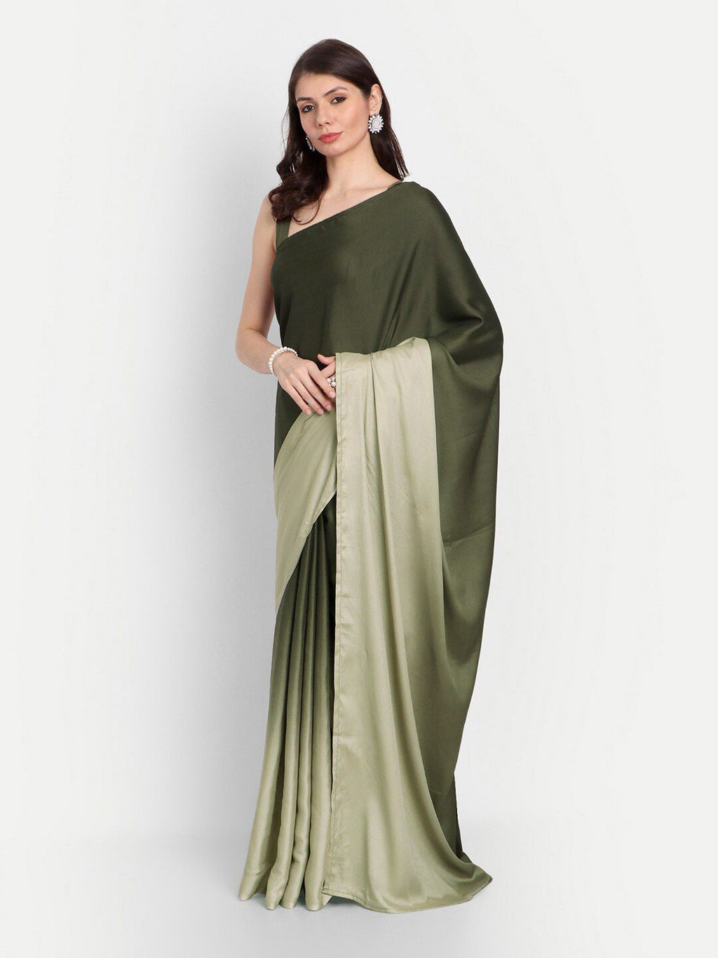 kasee Green Colourblocked Satin Saree | Grocsy