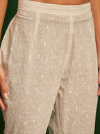 Sangria Floral Embroidered Pure Cotton Thread Work Kurta with Trousers & Dupatta | Grocsy