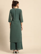All About You Women Green Ethnic Motifs Embroidered Regular Chikankari Kurta with Palazzos | Grocsy
