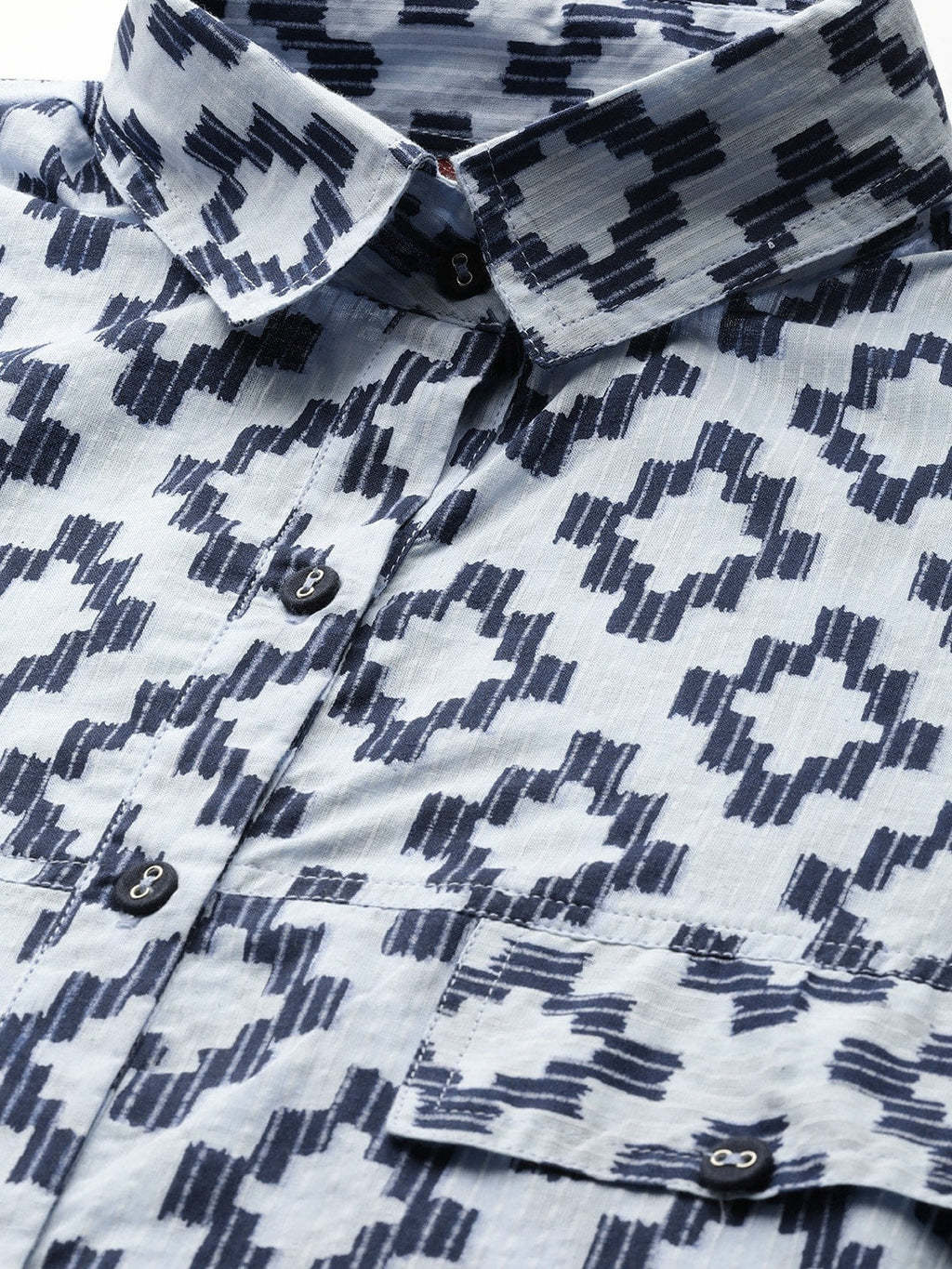 Sangria Women Navy Blue & Grey Pure Cotton Geometric Printed Kurta | Grocsy