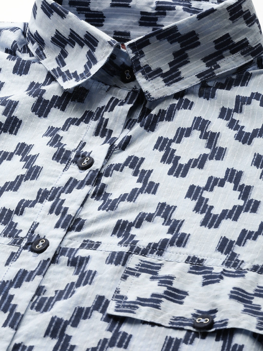 Sangria Women Navy Blue & Grey Pure Cotton Geometric Printed Kurta | Grocsy