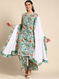 Sangria Women V-Neck Floral Printed Regular Kurta with Palazzos & With Dupatta | Grocsy