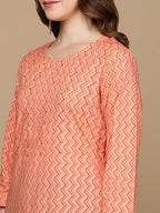 HERE&NOW Peach-Color & Red Chevron Printed Beads Pure Cotton Kurta | Grocsy