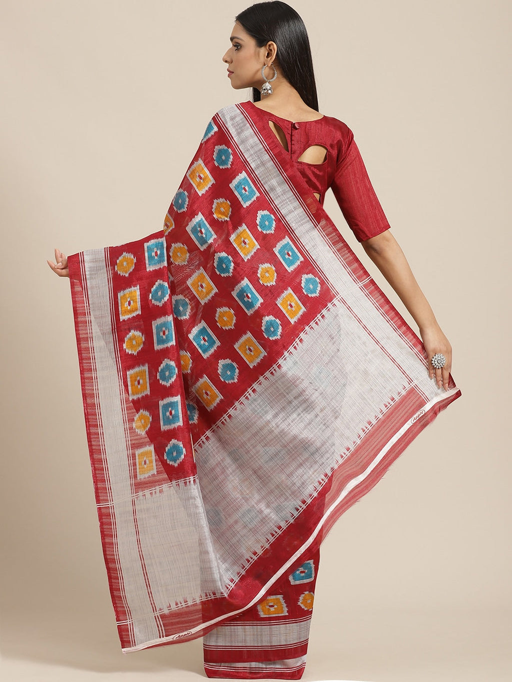 Saree Mall Maroon & Blue Printed Bhagalpuri Saree | Grocsy