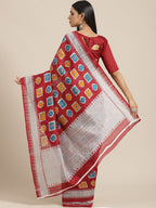 Saree Mall Maroon & Blue Printed Bhagalpuri Saree | Grocsy
