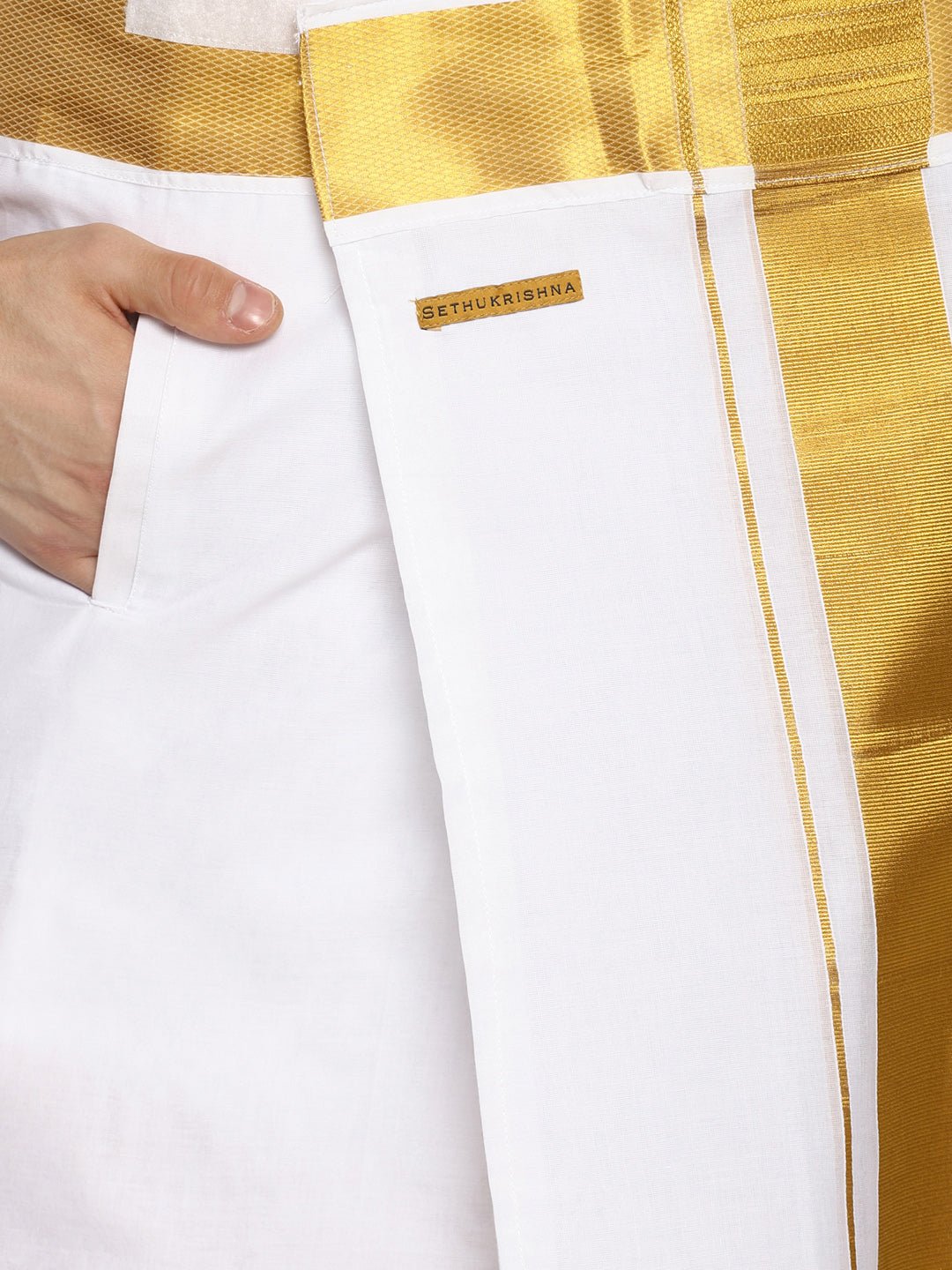 Sethukrishna White Solid Double Layer Readymade Dhoti For Men | Grocsy