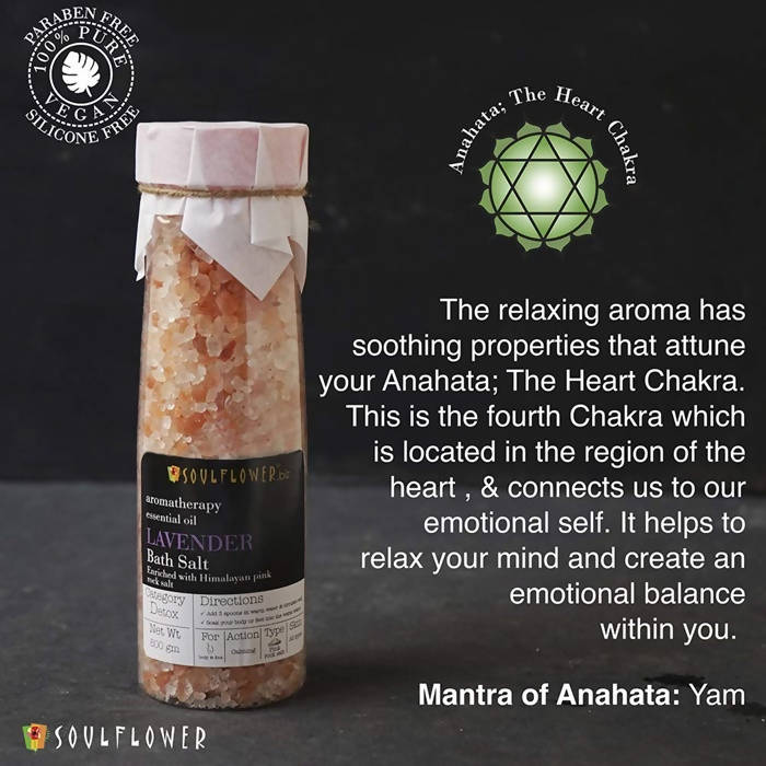 Soulflower Aromatherapy Essential Oil Lavender Bath Salt Enriched With Himalayan Pink Rock Salt | Grocsy