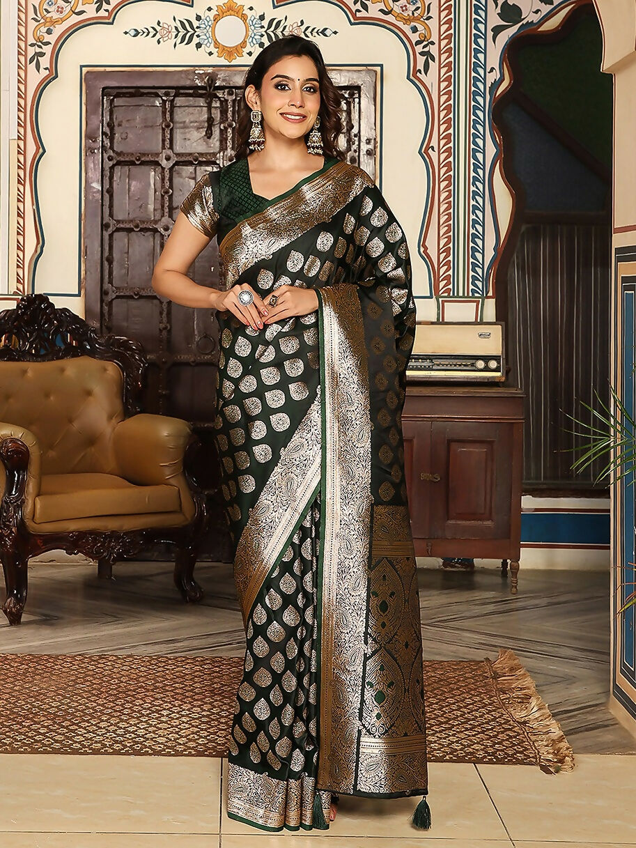 Shree Shyam Fashion Dark Green Silk Saree | Grocsy