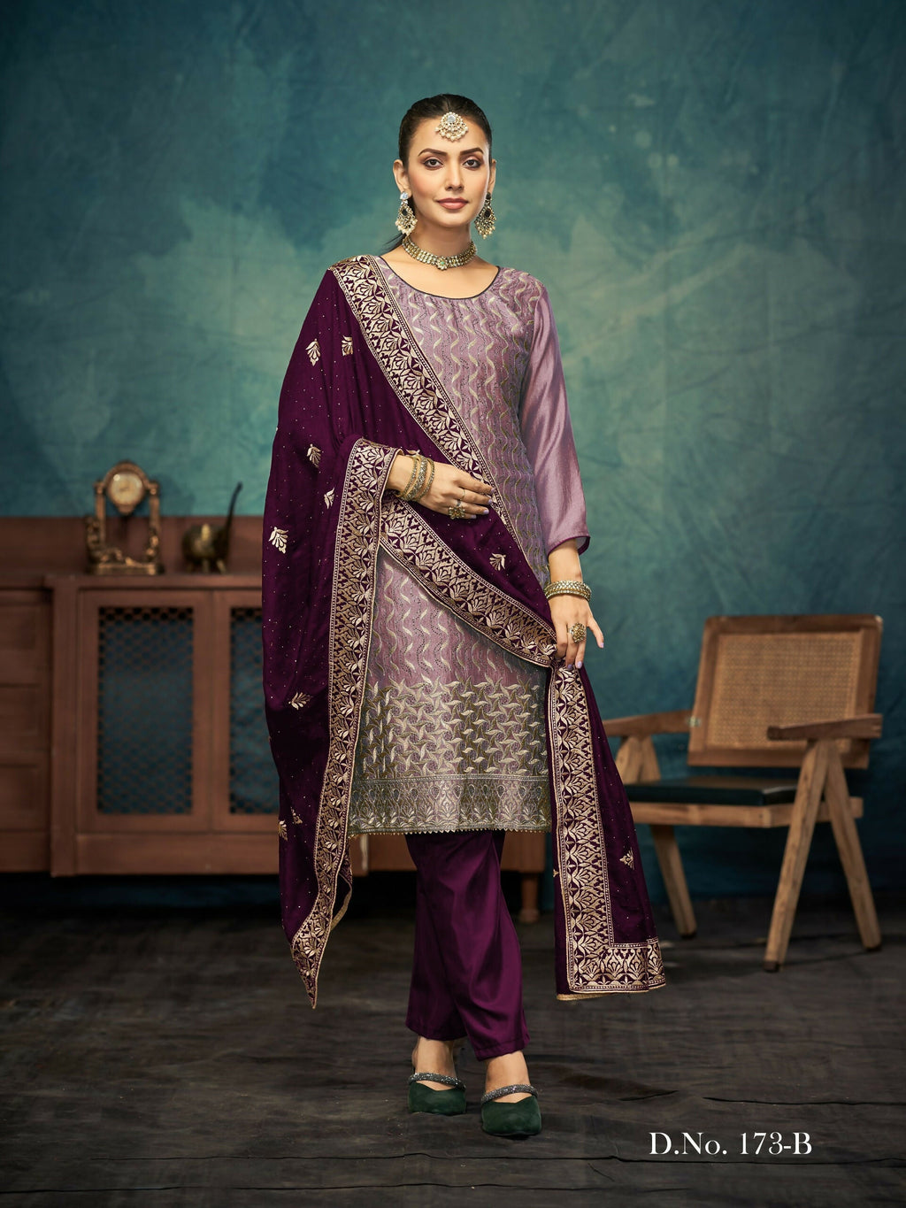 Anaita Light Purple Premium Embroidered with servos waki diamond Vichitra Silk Stitched Salwar Suit | Grocsy